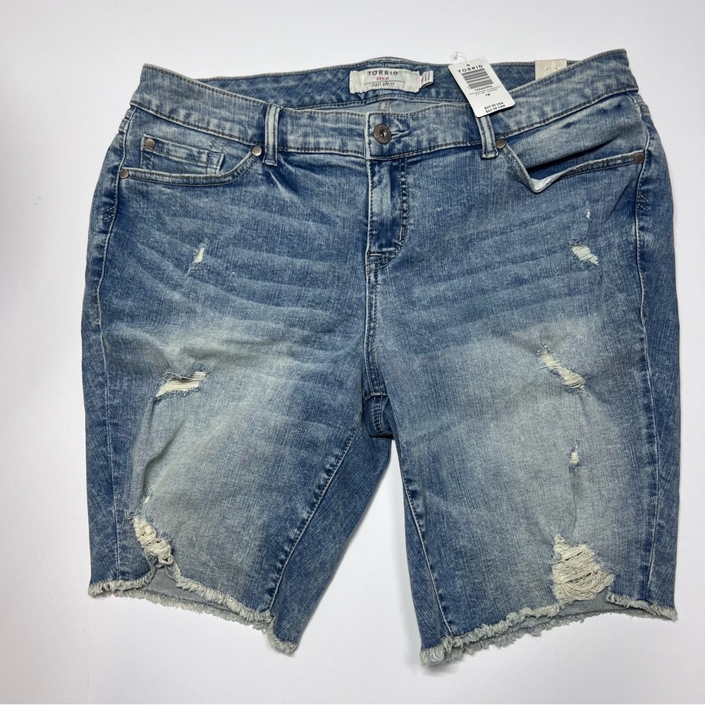 torrid Distressed Mid Wash Jean Shorts